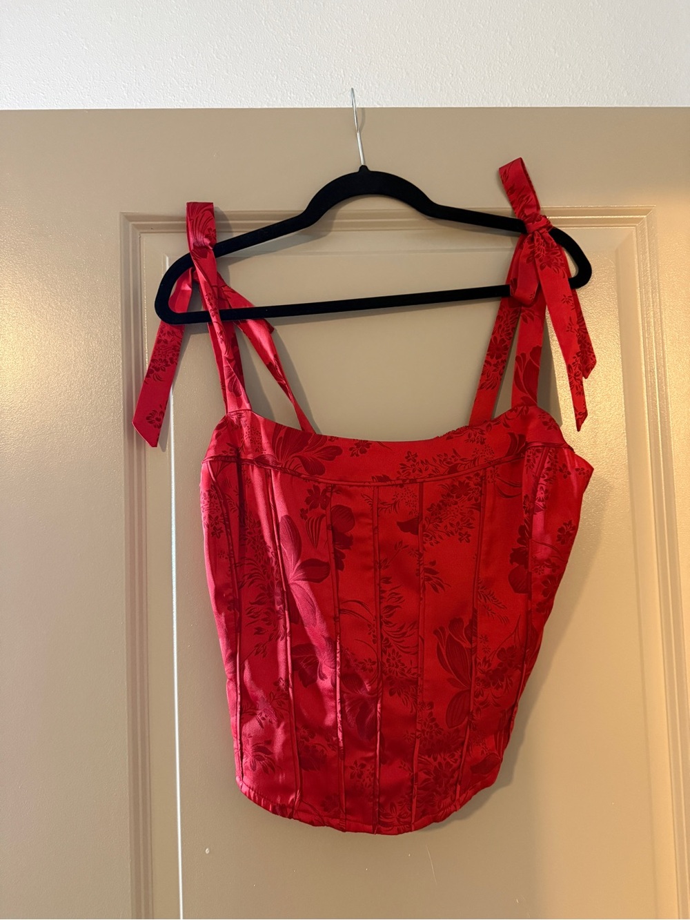 Heartloom Red Floral Satin Tie-Shoulder Corset Cami